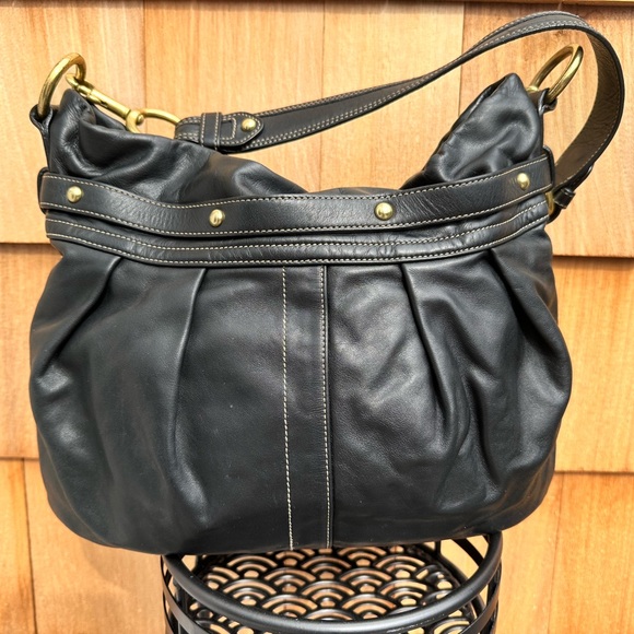 Vintage COACH Black Soft Leather Pleated Ergo Hamptons Belted Hobo Bag - Picture 2 of 13